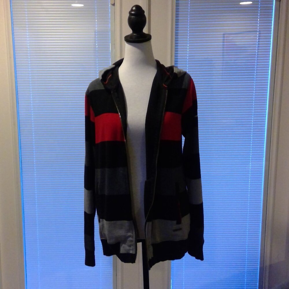 ❤ Quiksilver Unisex Horizontal Striped Zip Up Hoodie ❤